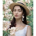 Miniatyrbillede 4 af 4: Pink Flower Dangle Øreringe til Kvinder Søde Perle Blad Sakura Blad Øreringe Fe Statement Sommer Forfriskende Seaside Idylliske Ferie Øreringe