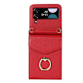 Pikkukuva 2 / 5: Samsung Galaxy Z Flip4 -puhelinkotelo, jossa litchi-kuviointi, RFID-korttipaikka ja rengaskiinnike Red