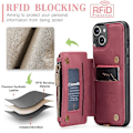 Miniatyrbilde 2 av 5: For Iphone 15 Caseme C20 Multifunksjonell RFID Lær Mobiltelefonveske Red 15 Plus