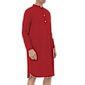 Miniatyrbilde 3 av 4: Herren Nattkjole Bomulls Søvnkjole Scoop-hals Side Split Kneelengde Med Lomme Red 2XL