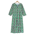 Miniatyrbillede 5 af 5: Sommer Kjole med Puffærmer Lang Dame Løstsiddende Boho Blomsterkjole Mode Ferie Strand Vintage Kjole Elegant Geometrisk Print Vestido Red L