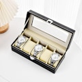 Miniatyrbilde 1 av 4: Klokkeboks i skinn med 5 spor, klokkeboks, klokkeetui, display, klokke, smykkeorganisator, menn, damer 5-digit watch box