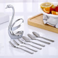 Miniatyrbillede 4 af 5: Svanformet bestikholder i rustfrit stål 1 Holder 3pcs Fork 3pcs Spoon