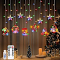 Miniatyrbillede 2 af 5: 138 LED Julegardinlys, Julemand Snemænd Hængende Lysstreng med 6H Timer & 8 Tilstande, USB-drevet Feelyse, Juledekoration