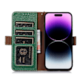 Pikkukuva 4 / 5: Iphone 15 lompakko matkapuhelin kotelo Rfid esto nahka jalusta puhelimen kansi Green