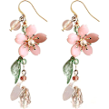 Miniatyrbillede 1 af 4: Pink Flower Dangle Øreringe til Kvinder Søde Perle Blad Sakura Blad Øreringe Fe Statement Sommer Forfriskende Seaside Idylliske Ferie Øreringe