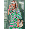 Miniatyrbillede 2 af 5: Sommer Kjole med Puffærmer Lang Dame Løstsiddende Boho Blomsterkjole Mode Ferie Strand Vintage Kjole Elegant Geometrisk Print Vestido Light Green M