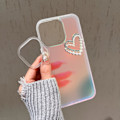 Pikkukuva 3 / 5: iPhone 13 Pro -mattakuori, laser-efekti, PC+TPU, helmiä, sydänpuhelin, suojakotelo käsihihnalla Transparent