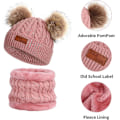 Miniatyrbild 4 av 5: Toddler-hatt i vinterfärg med dubbla pompom-stickade mössor och halsduk i samma färg style 4