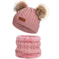 Miniatyrbild 1 av 5: Toddler-hatt i vinterfärg med dubbla pompom-stickade mössor och halsduk i samma färg style 4