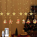 Miniatyrbild 1 av 5: 138 LED Julgardiner, Jultomte Snögubbe Hängande Strängljus med 6H Timer & 8 Ljuslägen, USB-driven Julbelysning, Juldekoration