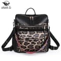Retro Ryggsäck för Kvinnor med Stor Kapacitet Leopard with Black