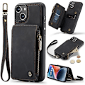 Miniatyrbilde 1 av 5: For Iphone 15 Caseme C20 Multifunksjonell RFID Lær Mobiltelefonveske Black 15 Pro Max