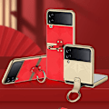 Pikkukuva 2 / 5: Samsung Galaxy Z Flip4 -puhelinkotelo galvanoidulla kohokuvioidulla nahalla ja renkaalla Black