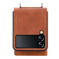 Miniatyrbillede 5 af 5: Til Samsung Galaxy Z Flip3 5g Litchi Mønster Enkelt Knappen Kort Holder Mobiltelefon Etui Med Lang Snøre Brown