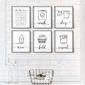 Miniatyrbild 2 av 5: Minimalistiska svartvita figurer väggposters och tryck canvasmålning oramade bilder för tvättstuga och badrumsdekor   Dexterity Games 21x30cm No Frame Pattern03