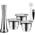 Miniatyrbillede 1 af 5: Genanvendelige Kapsler, Rustfrit Stål, 3 stk. Genopfyldnings Puder til Nespresso + 1 Tamper + 1 Ske + 1(kui)