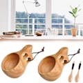 Miniatyrbillede 5 af 5: 2-pak Nordic Style Trækop Kuksa Kop Bærbar Udendørs Camping Drikkekop Trækaffekop