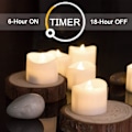 Miniatyrbillede 2 af 5: Batteridrevne Te-lys med Timer, 6 Timer Tændt og 18 Timer Slukket i 24 Timers Cyklus Automatisk, Pakke med 12 Timing LED Lys