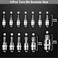 Miniatyrbilde 3 av 5: 13 stk. Star Torx Bit Socket Sett T8-T70 H2-H14, CRV-piper 1/4 tommer, 3/8 tommer og 1/2 tommer Drive for Håndbruk