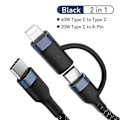 Miniatyrbillede 2 af 5: 2-i-1 1m 60W PD USB-C til Type-C/Lightning Hurtigopladningskabel til iPhone Macbook Xiaomi