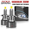 Miniatyrbild 1 av 4: H7 LED Canbus 360 H4 H1 100000LM 260W HB3 HB4 9012 Turbo LED Projektorlins H11 9005 Bilstrålkastare Glödlampor Auto Dimljus 6000K