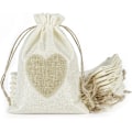 Miniatyrbillede 1 af 5: 20 stk Juteposer, Hjerte Hessiansække Med Træk snor, Jute Gaveposer Smykker Slikposer Til Jul Bryllup Fødselsdagsfest Diy Håndværk (beige)