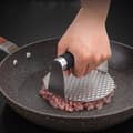 Miniatyrbillede 3 af 3: Burgerpresser i rustfrit stål / hamburgerpresser med silikonehåndtag