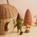Miniatyrbilde 3 av 3: Soppkurv med lokk, håndvevd rottingoppbevaringskurv for barn