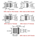 Miniatyrbild 4 av 5: 10-typset Sma-adapterkit Sma-hane till /bnc/uhf/mcx/smb/tv/tnc-hon raka nickelguldpläterade