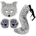 Miniatyrbild 1 av 5: 2024 Faux Pälsräv Svans Katt Var Cosplay Kostym Set Plysch Mask Fluffy Tasshandskar Halloween Jul