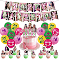 Pikkukuva 1 / 4: Melanie Martinez -teemaisen juhlatarvikkeiden setti Onnellinen syntymäpäivä -koristeet, bannerit, ilmapallot, kakun ja kupkakenkien koristeet
