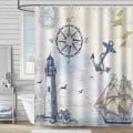 Pikkukuva 5 / 5: Merellinen suihkuverho Majakka Purjevene Kompassi Ankkuri 180 X 180 Cm Kylpyhuoneverho Polyesteri Kangas