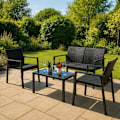 Miniatyrbillede 4 af 4: Salon Terrasse 4 Stykker i Sort Rattan Sofa Stole Sofabord Regncover Svart