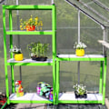 Miniatyrbillede 2 af 4: Havedrivhus 1,8mx1,2m aluminiumsramme med vindue og skydedør Haveplanter og 2 vandtætte hylder
