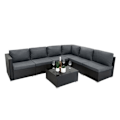 Miniatyrbillede 3 af 4: Modulært Rattan Haveophold i Sort 7 Stykker Sofa Puder Sofabord Svart