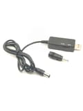 USB Boost-kabel – Justerbar 5.5×2.1mm DC Boost-kabel, 9V–12V, med kontakt