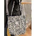 Miniatyrbillede 1 af 5: Corduroy Tote Bag til Kvinder og Piger Stor Genanvendelig Bære Taske med Indvendig Lomme A916-314 Black White