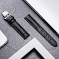 Miniatyrbild 3 av 5: Läderklockarmband för män och kvinnor, ersättningsarmband i alligator med silverfärdigt fjärilslås – 2,4 svart,