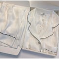 Miniatyrbillede 1 af 2: Pyjamas til kvinder, langærmet i silke look, let luksus, blonder, tynd, til hjemmet, forår og sommer white M