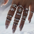 Miniatyrbild 2 av 5: 15 st/set Dam Bohemiska Rhinestone Stackbara Fingerringar Smycken Present För Dagligt Bruk