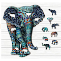 Miniatyrbild 4 av 5: A5 Blommig Elefant Djur Pussel Utan Skarvning Fullt Ark Färg Linden Djur Pussel - Unik Form Pussel