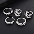 Miniatyrbillede 4 af 4: 5 stk./sæt Mode Kvinder Rhinestone Indlagt Månestjerne Blomst Stak Midi Ring