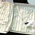 Miniatyrbillede 1 af 2: Pyjamas til kvinder, langærmet i silke look, let luksus, blonder, tynd, til hjemmet, forår og sommer XXL