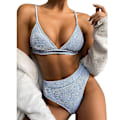Miniatyrbild 1 av 4: Kvinnors baddräkt med hög midja, push-up bikini set, baddräkt, strandkläder Blue M