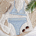 Miniatyrbild 2 av 4: Kvinnors baddräkt med hög midja, push-up bikini set, baddräkt, strandkläder Blue M