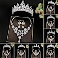 Miniatyrbillede 2 af 5: Brude Tiara Kronesæt Med Ørepynt Kit & Halskæde Håndlavet Luksus Krystal Hårtilbehør Til 13