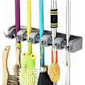 Miniatyrbillede 1 af 5: Multifunktionel sort plastik kugle til kort, moppeholder, moppe dræningsopbevaringsstativ - lysegrå 5 kroge 6 kroge, til hjemmet
