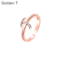 Pikkukuva 1 / 5: Muodin naiset yksinkertainen A-Z englanninkielinen aakkosten kirjain strassinen avoin sormus koru Rose Gold T