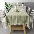 Miniatyrbillede 2 af 5: Elegant bomulds- og linnedug, vaskbar køkkenborddæksel til spisebord, picnicdug (striber - grøn, 100 x 160 cm)